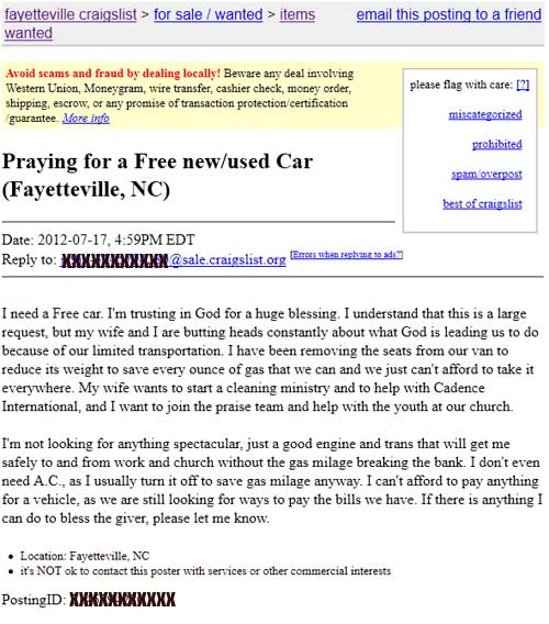 Free car wanted