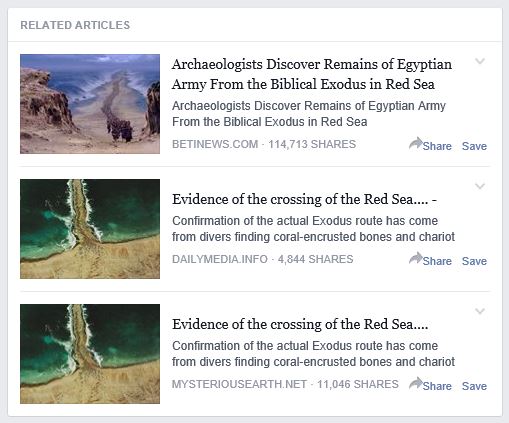 Three articles on evidence of the crossing of the Red Sea and discovery of the remains of Pharoah's army.
